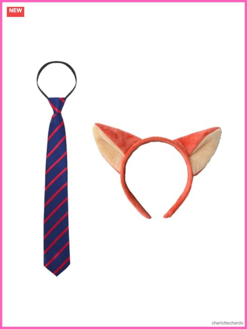 2pcs Fox Costume Accessory Set Plush Ears Headband & Navy Striped Tie for